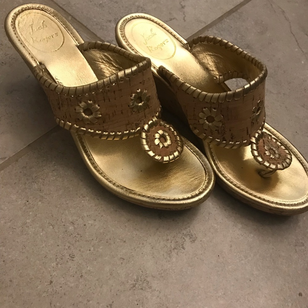 Jack Rogers Gold & Cork Wedge Sandals